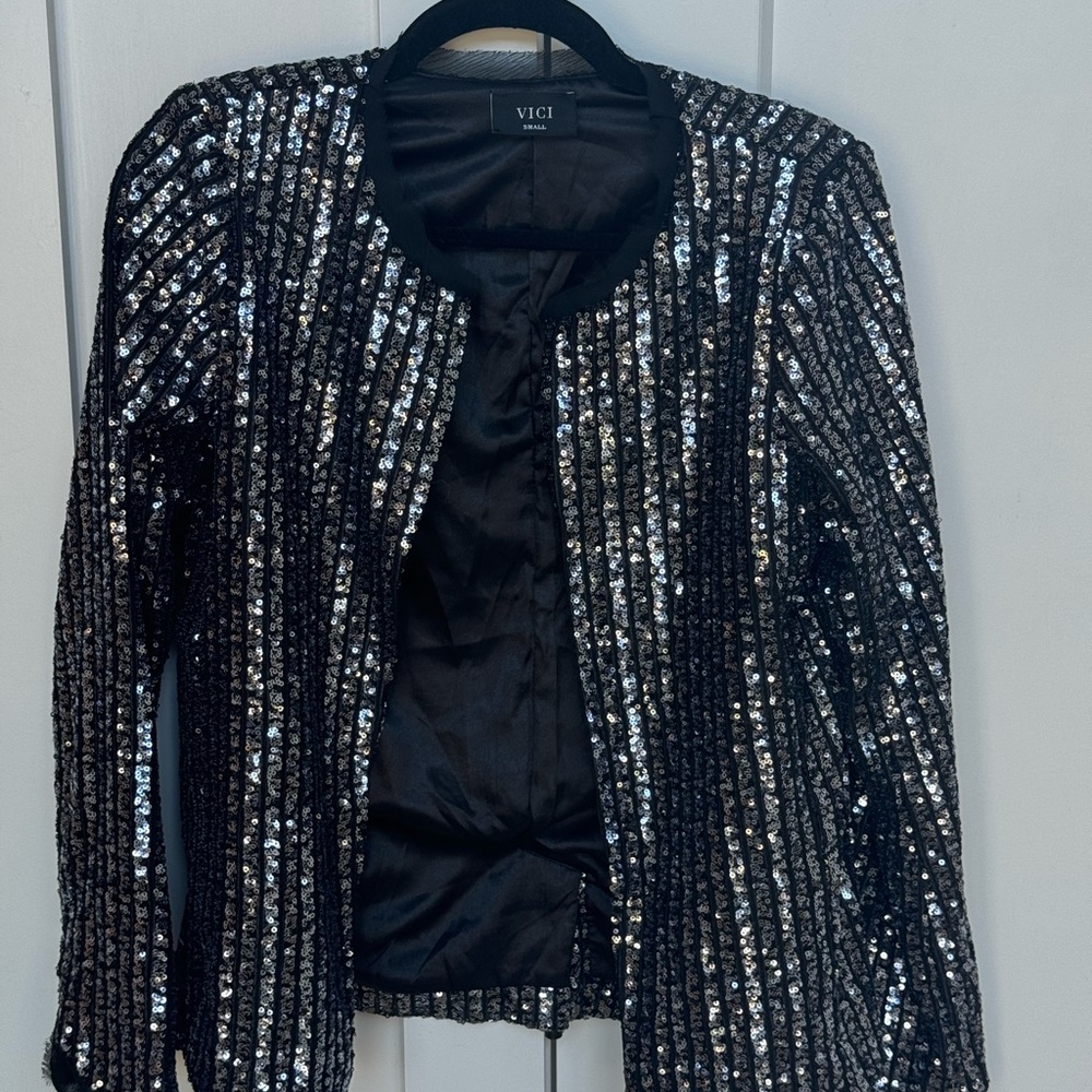 Vici Black and Silver Sequin Blazer